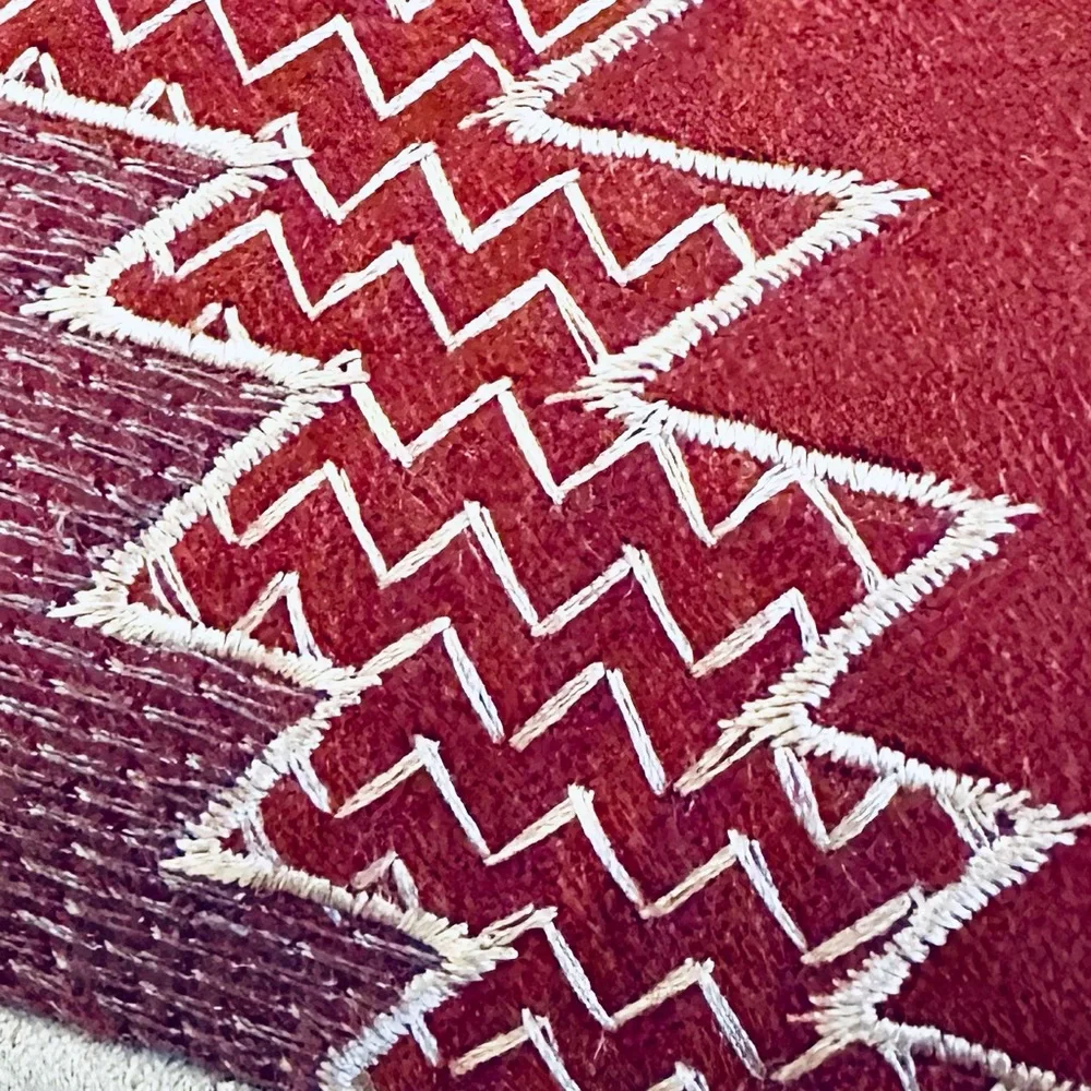 Southwest Embroidered Tapestry Aztec‎ Throw Pillow Quilted Dark Red Blue 24x16